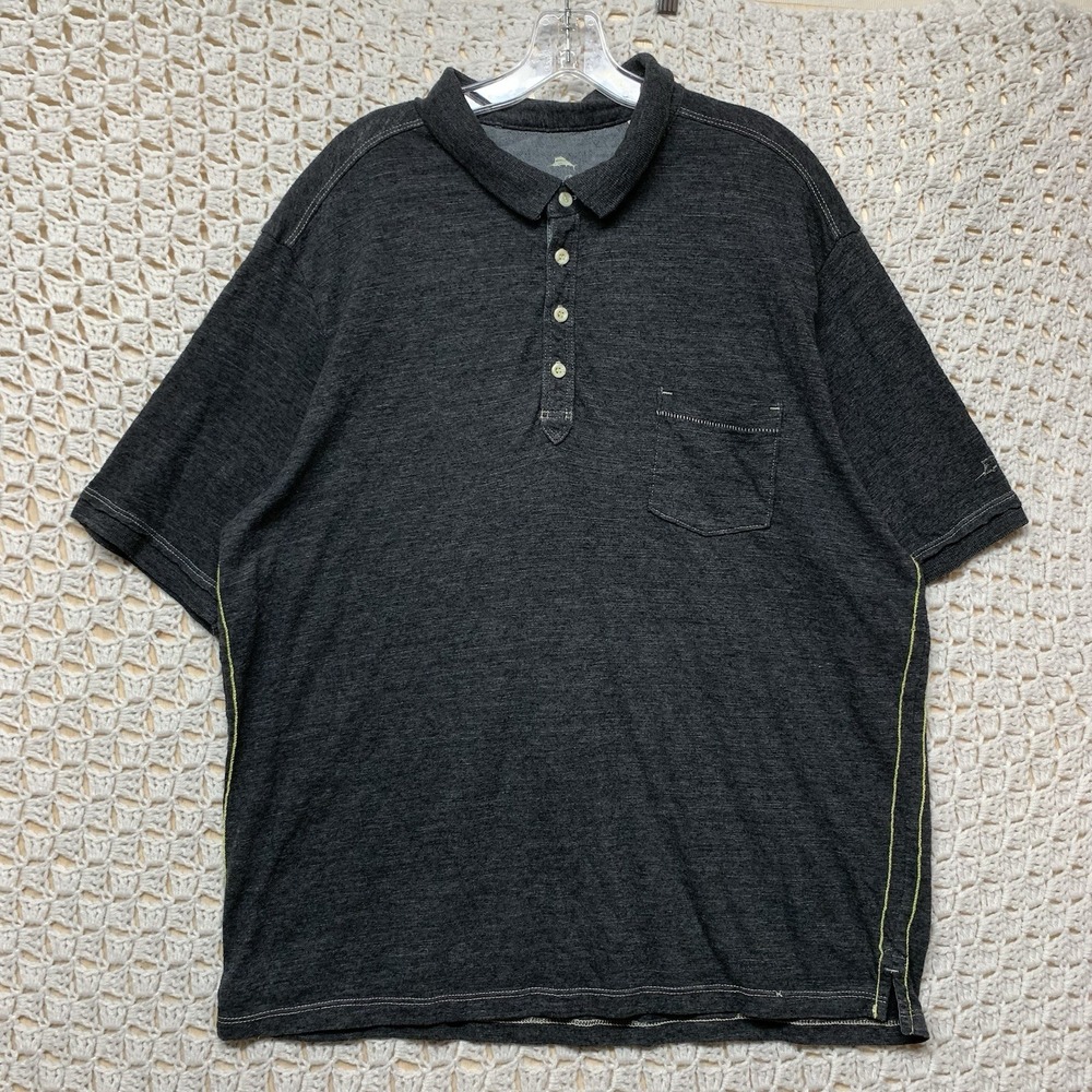 Vintage Tommy Bahama Polo Shirt Mens XL Gray Short Sleeve Usa Made‎
